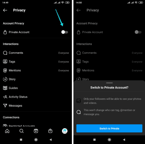 جعل نوع حساب انستقرام خاص