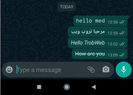 كتابة رسائل واتس اب بنمط خط مختلف