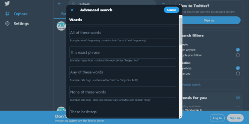 البحث المتقدم في تويتر من غير حساب