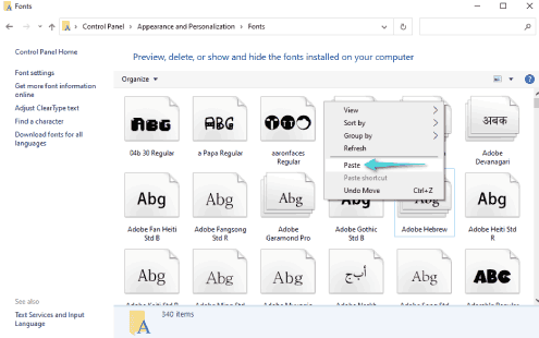 إضافة الخطوط على الكمبيوتر