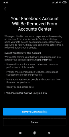 إلغاء ربط حساب انستقرام مع فيسبوك