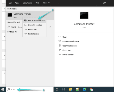 فتح نافذة موجه الأوامر cmd على ويندوز 10