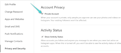 جعل حساب انستقرام خاص عبر الويب