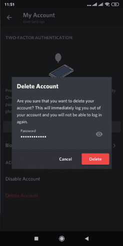 حذف حساب Discord نهائيا