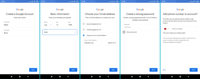 إنشاء إيميل جيميل عبر تطبيق Gmail