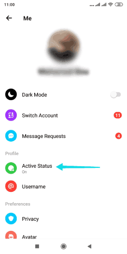 إخفاء الحالة النشطة على ماسنجر