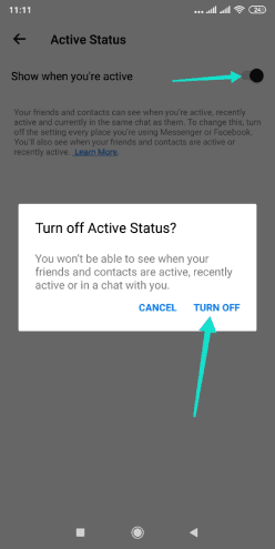 إخفاء متصل الآن على فيسبوك ماسنجر