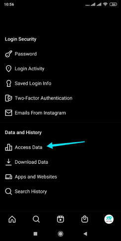 الوصول إلى بيانات الحساب على انستقرام
