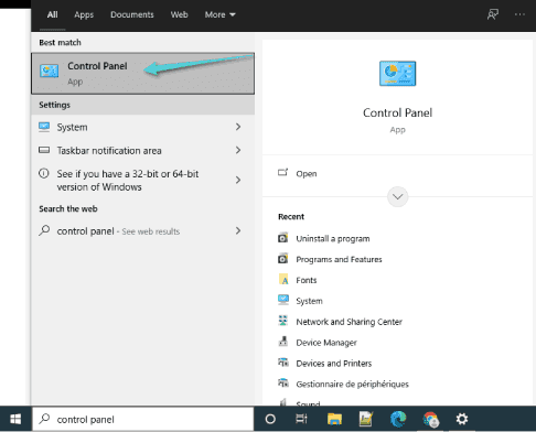 الدخول إلى لوحة التحكم على ويندوز 10 للتأكد من قوة إشارة الواي فاي
