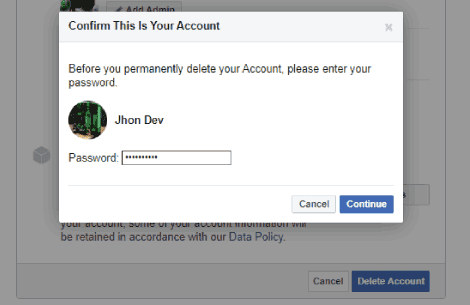 تأكيد حذف حساب فيسبوك بشكل نهائي