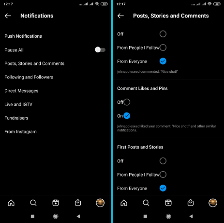 تخصيص ظهور إشعارات إنستقرام