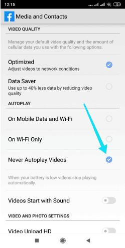 تعطيل تشغيل الفيديو تلقائيا على فيسبوك