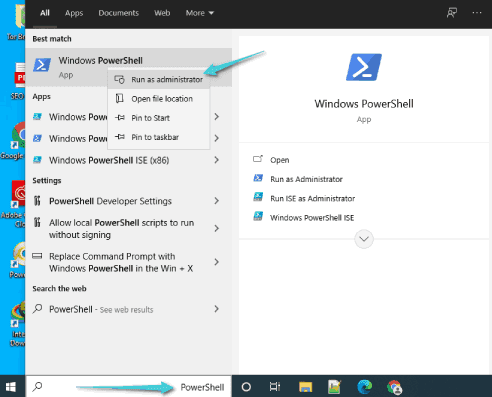 إعادة تعيين الإعدادات من خلال PowerShell