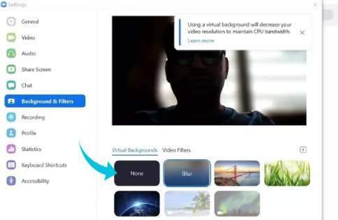 تعطيل خلفيات Zoom