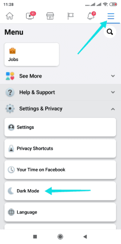 تفعيل الوضع الليلي على تطبيق فيسبوك