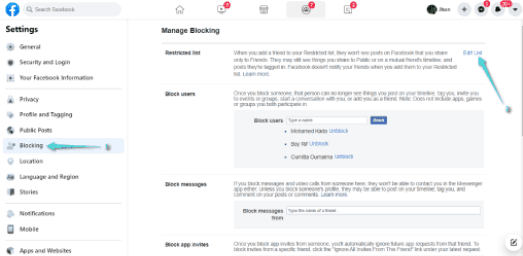 تقييد الأشخاص على فيسبوك