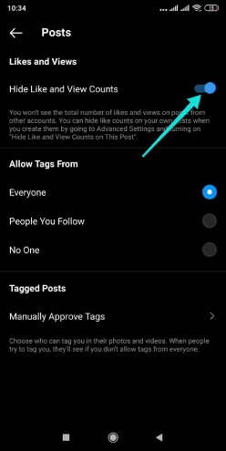 إخفاء عدد الإعجابات على منشورات انستقرام
