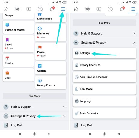 إعدادات فيسبوك عبر تطبيق الهاتف