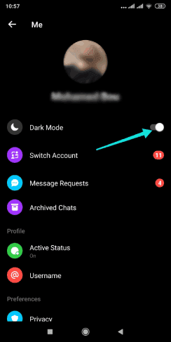 تمكين الوضع الداكن على تطبيق فيسبوك ماسنجر