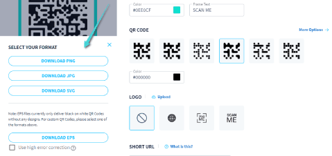 تنزيل كود Qr بصيغ مختلفة