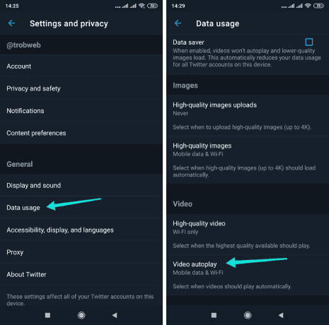تعطيل تشغيل الفيديوهات تلقائيا