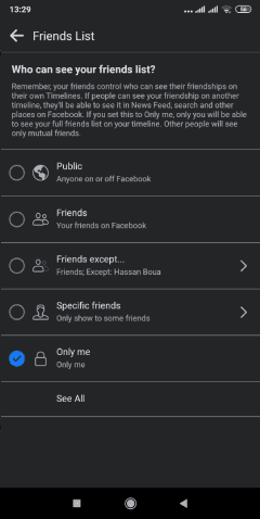إخفاء الأصدقاء في فيسبوك عبر تطبيق الهاتف