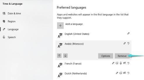 كيفية حذف اللغة من ويندوز 10