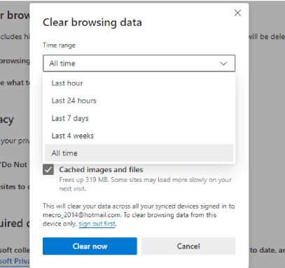 مسح بيانات التصفح في Microsoft Edge