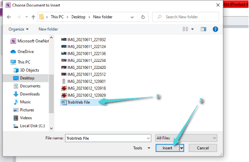 تضمين ملف Word في OneNote
