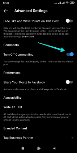 تعطيل التعليق على منشوراتك في انستقرام