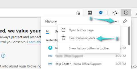 مسح سجل التصفح في متصفح Misrosoft Edge