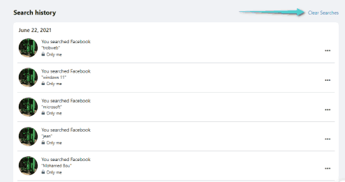 حذف كل عمليات البحث في فيسبوك