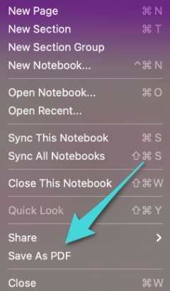 حفظ ملاحظة OneNote كملف pdf على الماك