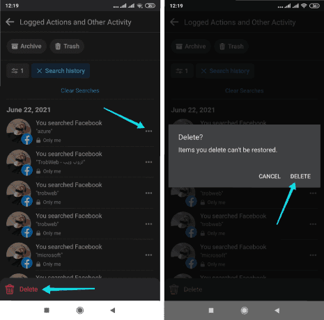 مسح عملية بحث معينة في فيسبوك