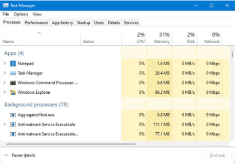 فتح Task Manager عبر اختصار لوحة المفاتيح