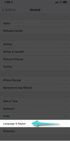 إعدادات اللغة والمنطقة