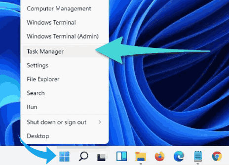فتح Task Manager على قائمة إبدأ