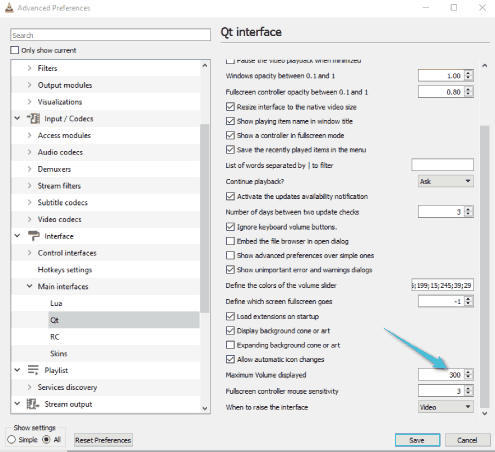 رفع حجم الصوت في VLC