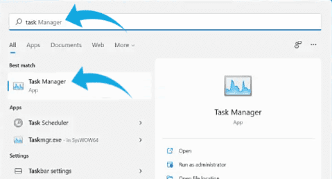البحث في قائمة إبدأ على Task Manager