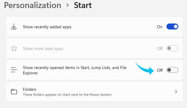 كيفية إخفاء الملفات والمجلدات المفتوحة مؤخراً من قائمة ابدأ على ويندوز 11