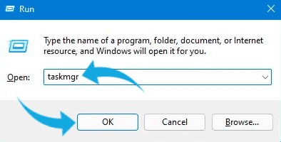 استخدام نافذة التشغيل "Run" لفتح task manager