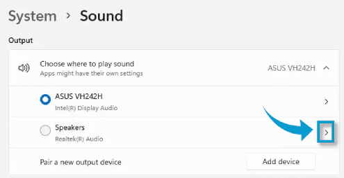 إعدادات أجهزة الصوت في ويندوز 11