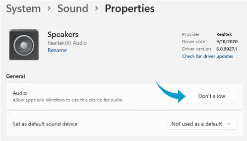 تعطيل جهاز الصوت الخارجي على ويندوز 11