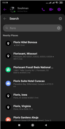 إرسال موقع جغرافي عبر فيسبوك ماسنجر