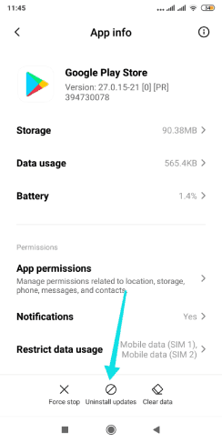 إلغاء تثبيت تحديث تطبيق Google Play
