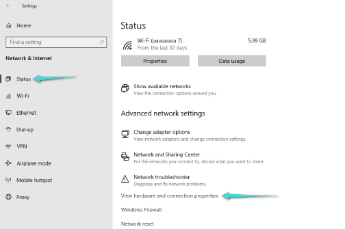 عرض خصائص الأجهزة والاتصال لمعرفة عنوان Mac