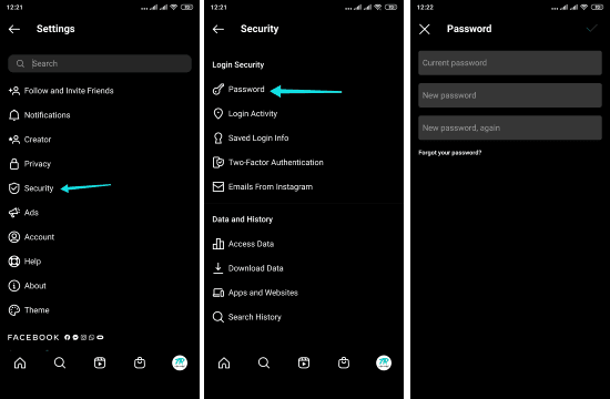 تغيير كلمة المرور لحسابك إنستقرام