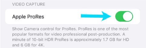 تفعيل وضع فيديو ProRes