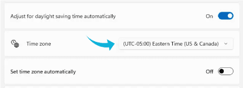 تغيير Time zone في ويندوز 11