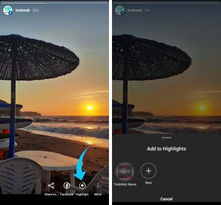 إضافة ستوري الحالي إلى هايلايت إنستقرام